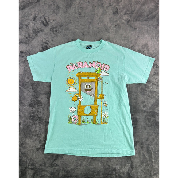 Y2K Paranoid Streetwear Graphic T-Shirt Mint Green‎ Men’s M Guillotine Grunge - Picture 1 of 8